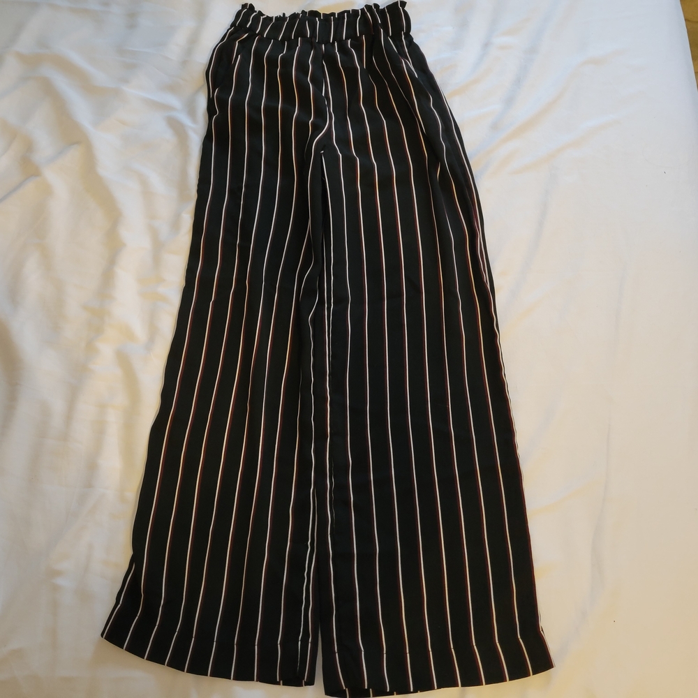 Black, White, & Red Striped Wide-Leg Pants